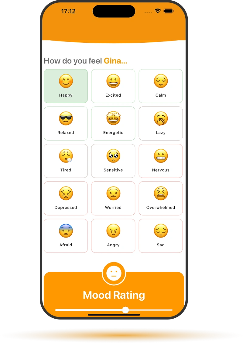 Voice tracking for the good days and the tough days alike Heylixir mood tracking screen for logging how you feel on good days, tough days and in-between days with chronic illness